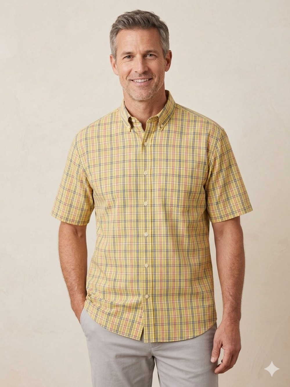 Saddlebred Yellow Plaid Short-Sleeve Button-Down Shirt